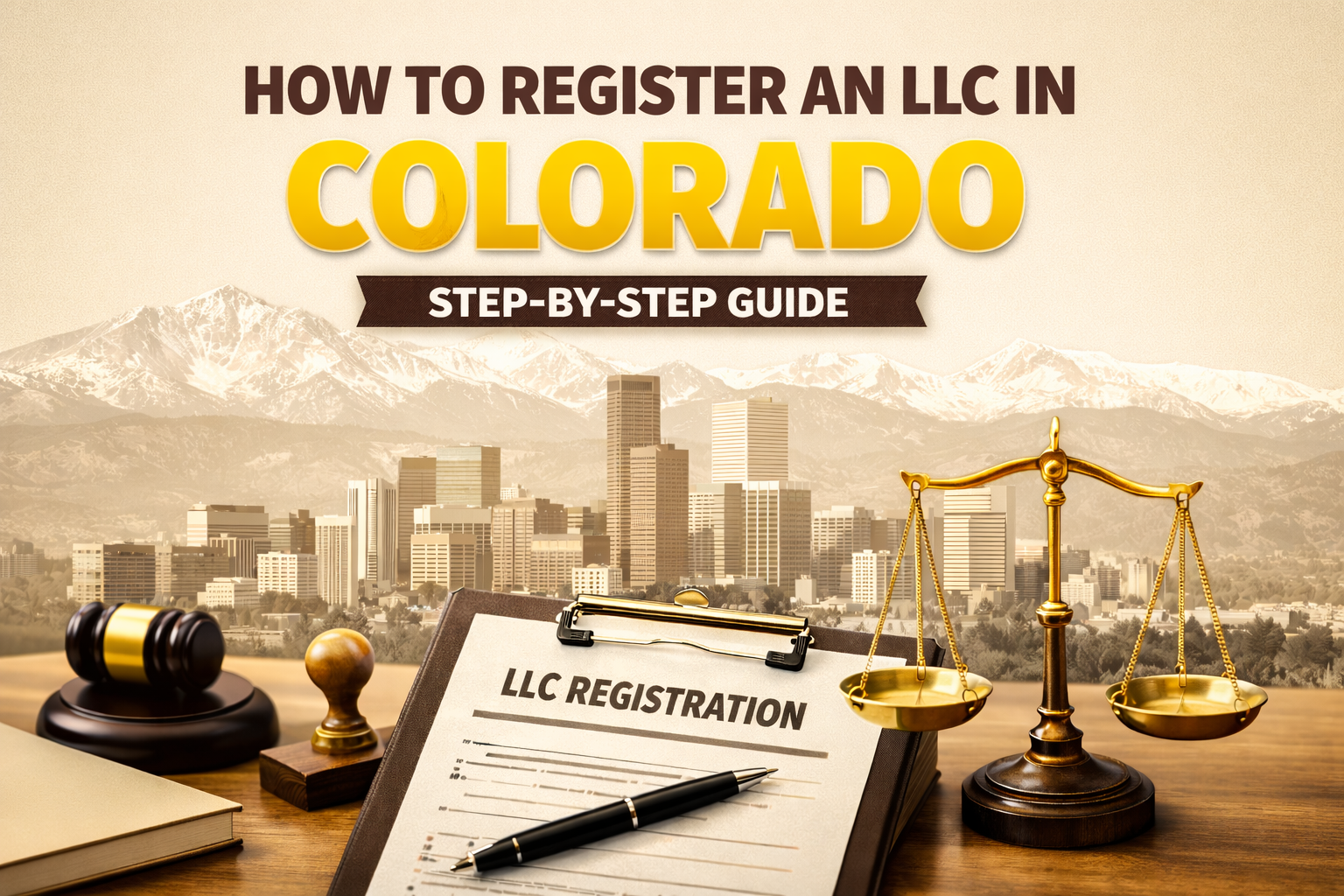 How to register an LLC in Colorado step-by-step guide with legal documents and business setup concept