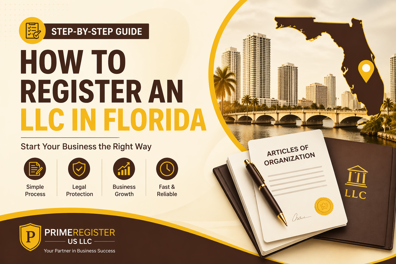 How to register an LLC in Florida step by step guide with business documents and Florida map